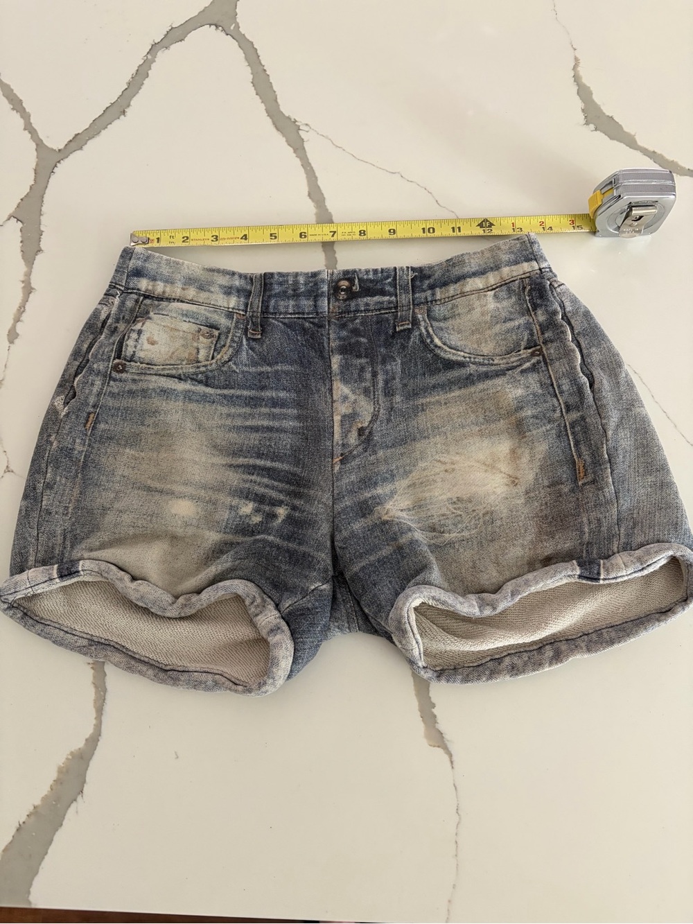 rag & bone Faded Blue Rolled-Hem Miramar “Denim” printed Shorts